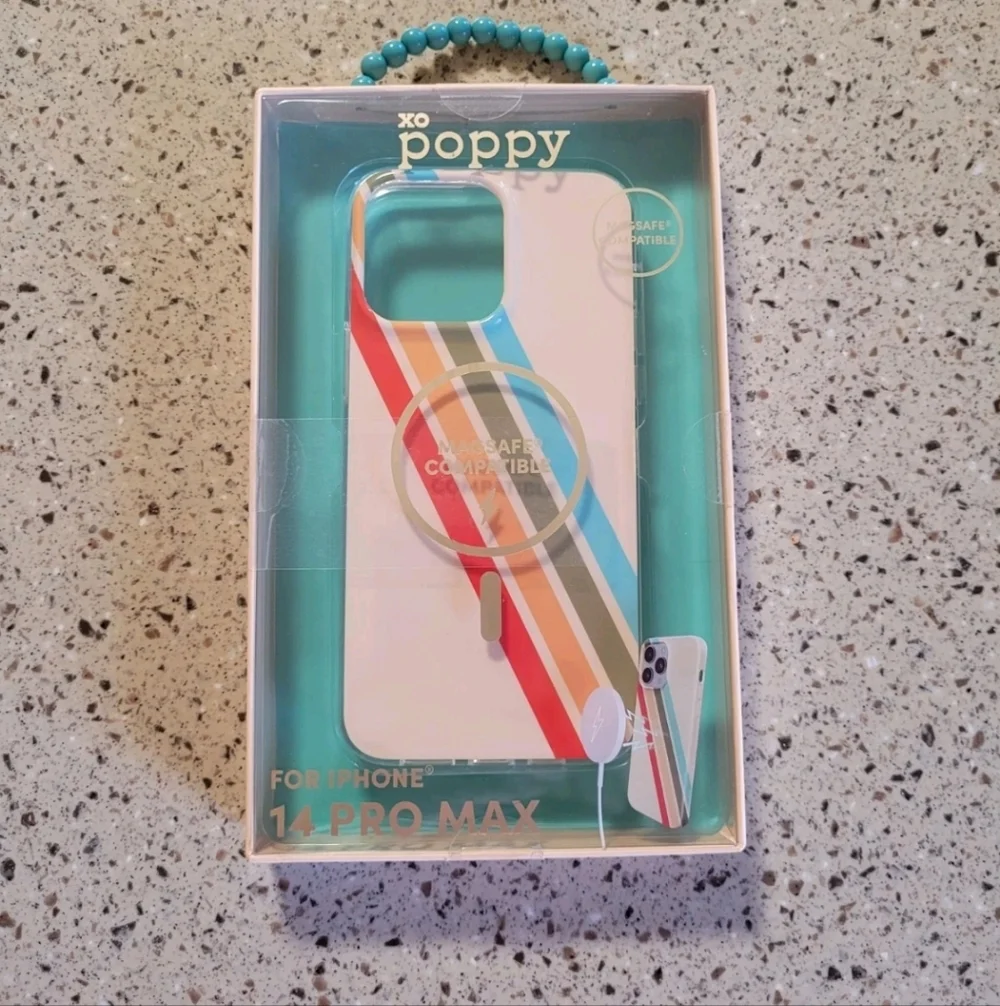 XO Poppy iPhone 14 Pro Max Magsafe Compatible Striped Protective Cellphone Case